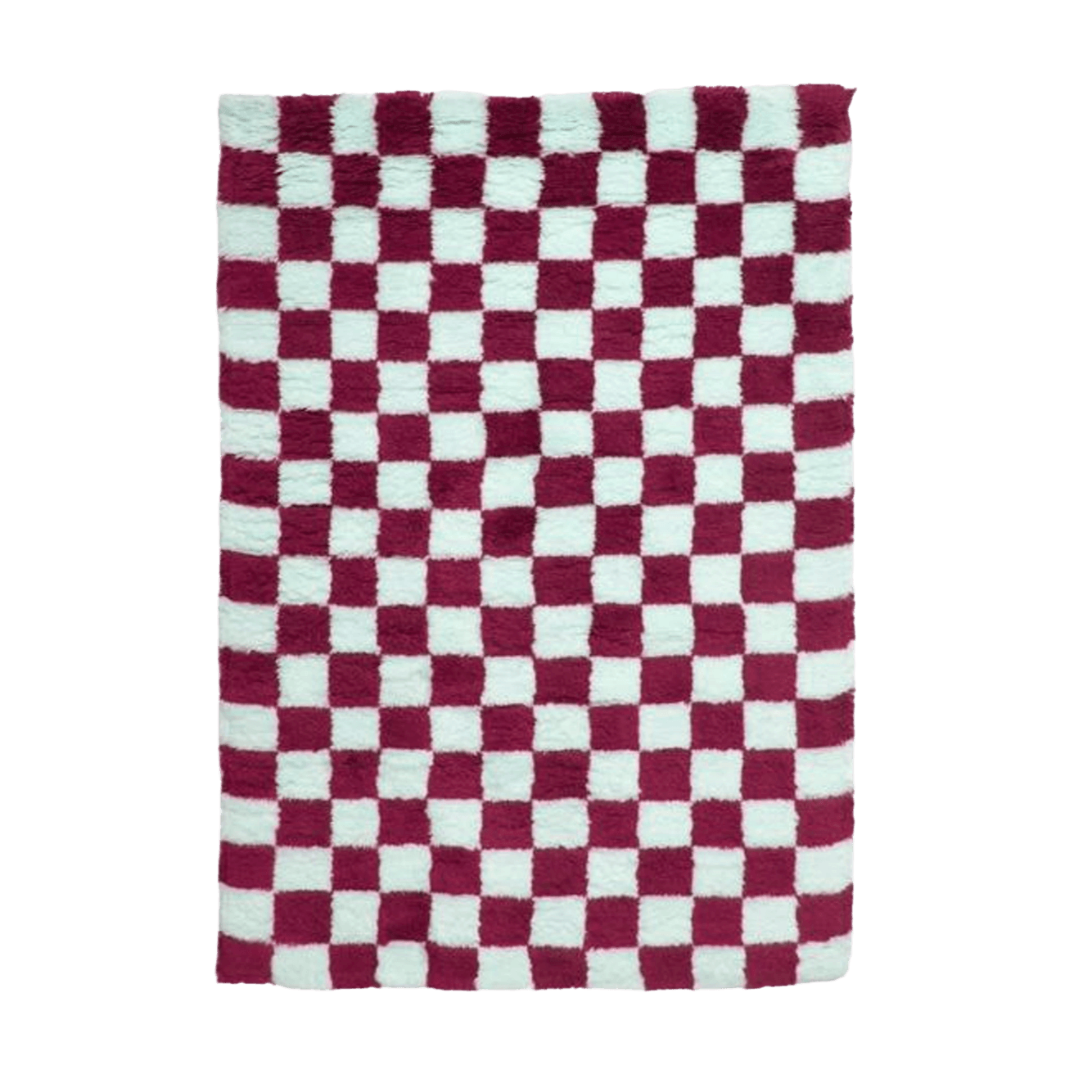 Burgundy and White Classic Checker Wool Rug