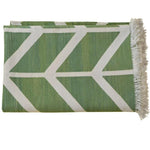 Chevron Organic Vegetable Dyed Indian Dhurrie Reversible Cotton Rug - Green