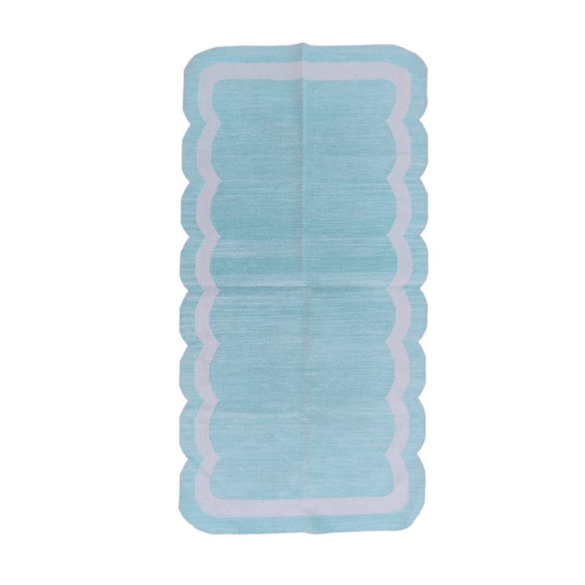 Classic Sky Blue Scallop Cotton Rug