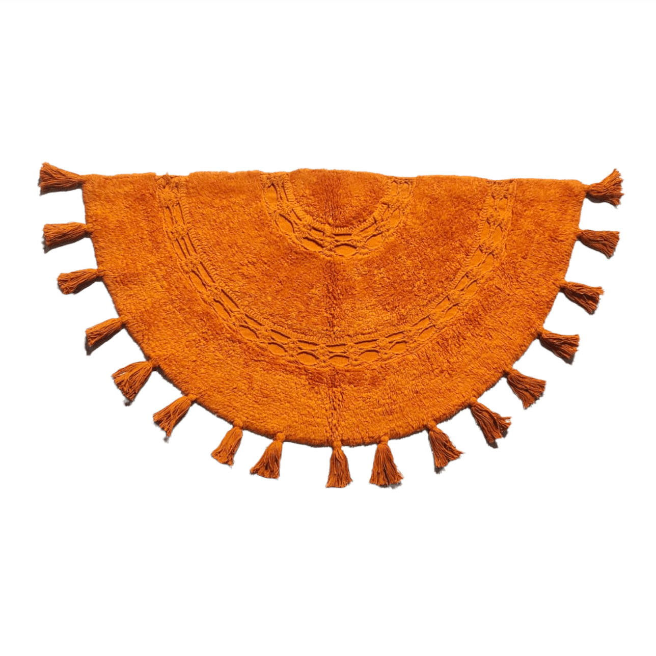 Crocheted Half Moon Bath Mat Rug with Tassels Orange