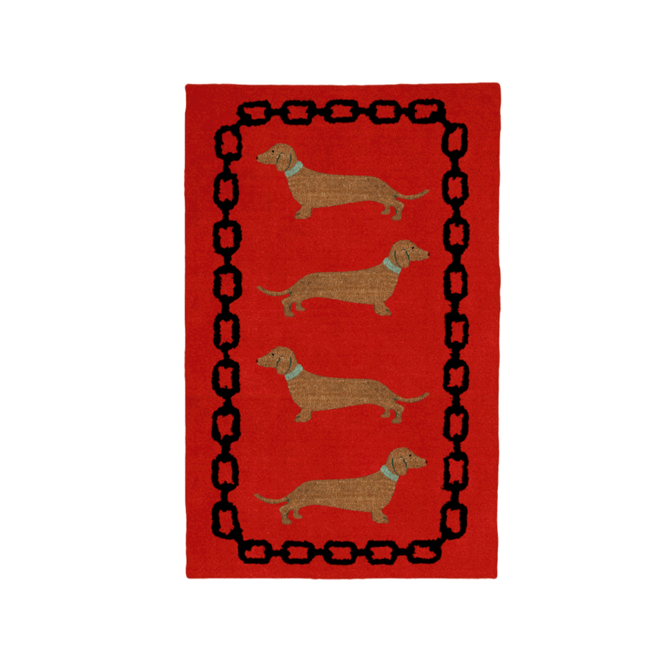 The Dachshund Dog Lover hand-tufted wool rug in red and black features a playful dachshund design with bold, contrasting colors. Its charming pattern and soft wool texture add a fun and cozy touch to any dog lover's space.