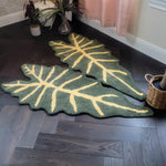 Dark Green Leaf Accent Cotton Rug