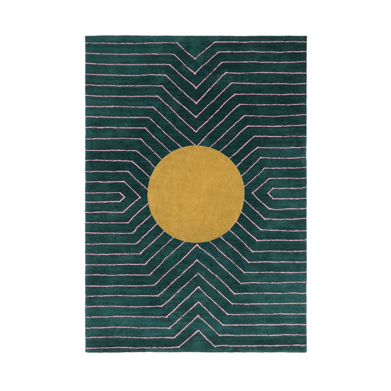 Dark Teal Gold Circle Geometric Hand Tufted Wool Rug