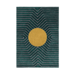 Dark Teal Gold Circle Geometric Hand Tufted Wool Rug