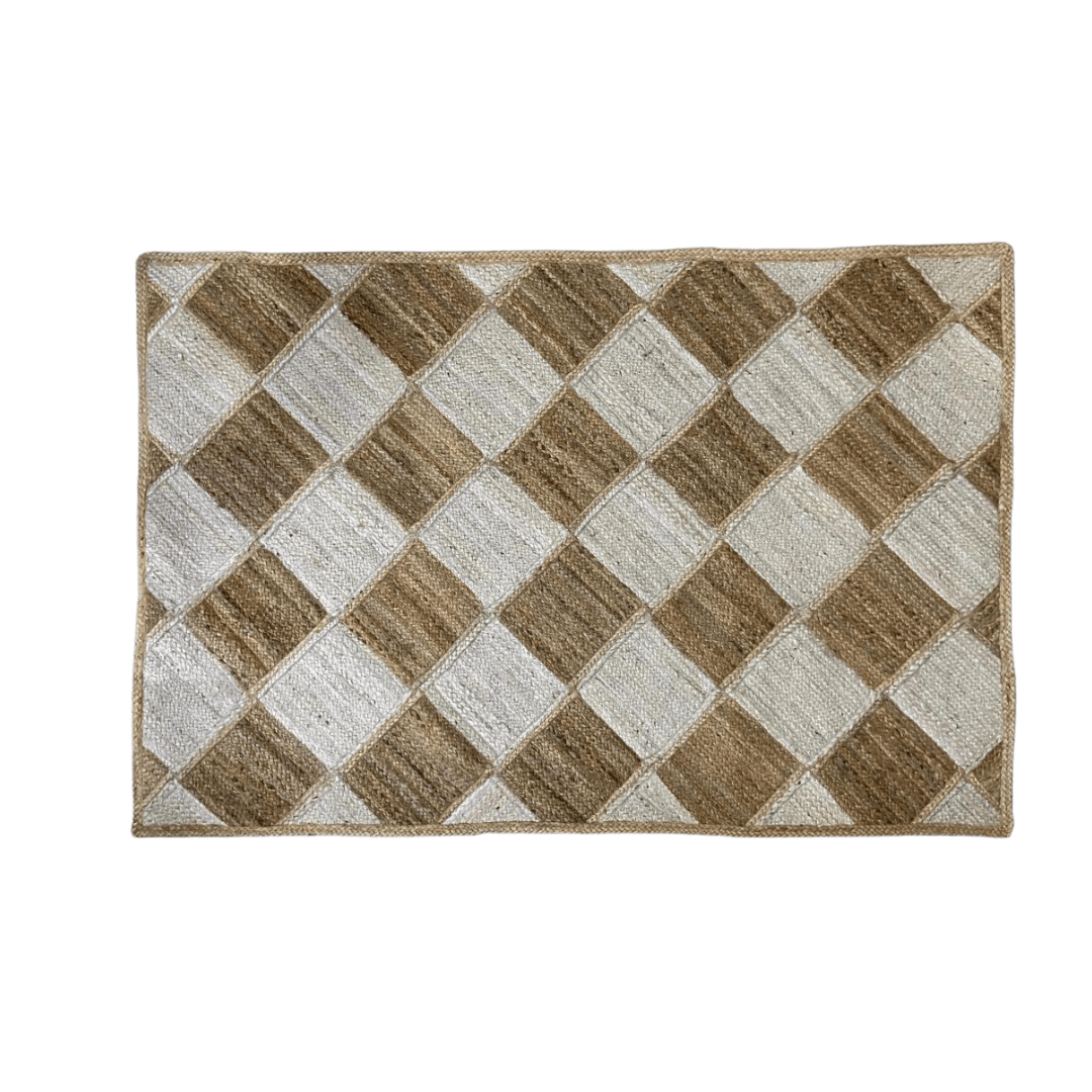 Diamond Checker Jute Rug - Natural and White