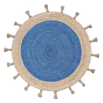 Fringed Blue Round Jute Rug