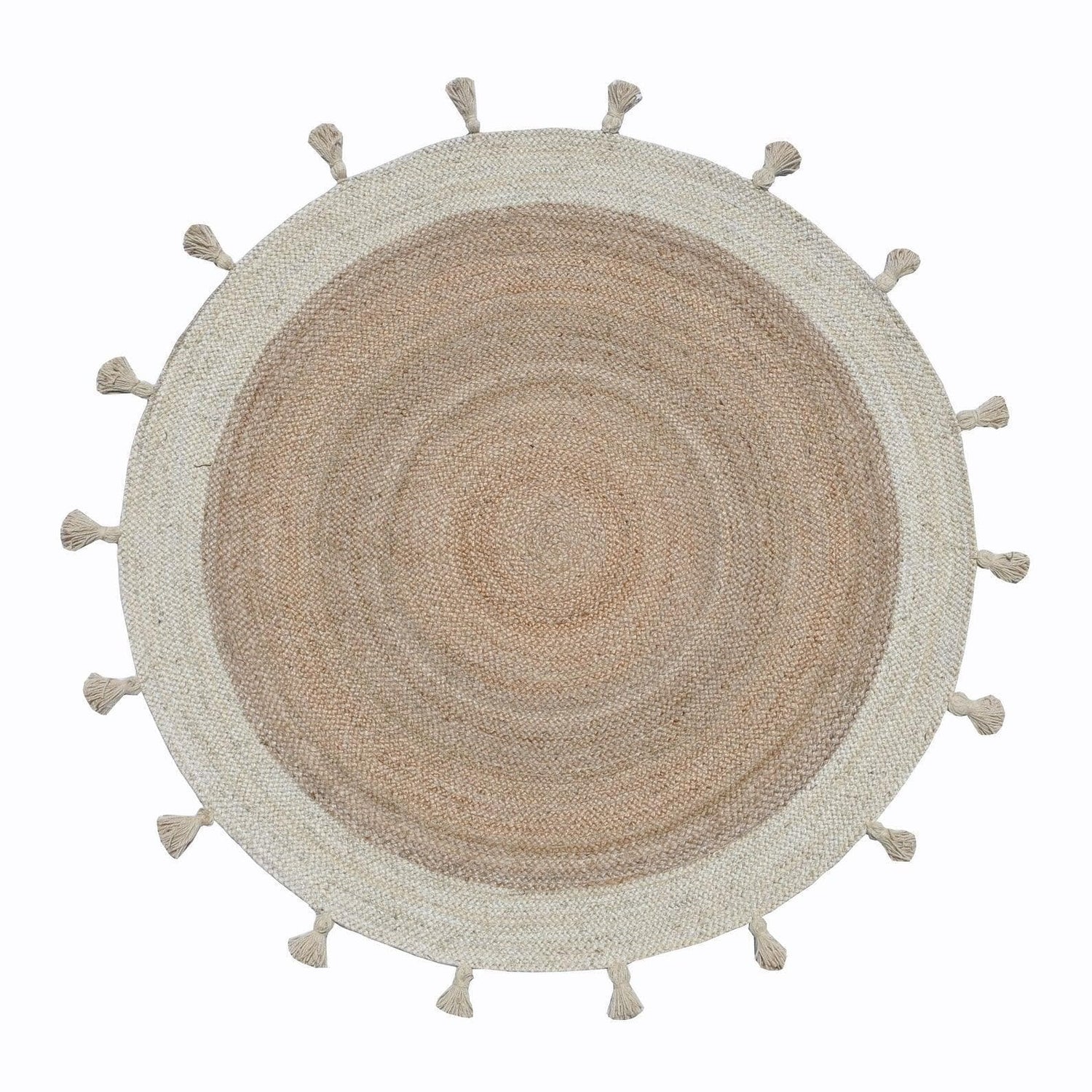 Fringed White Round Jute Rug