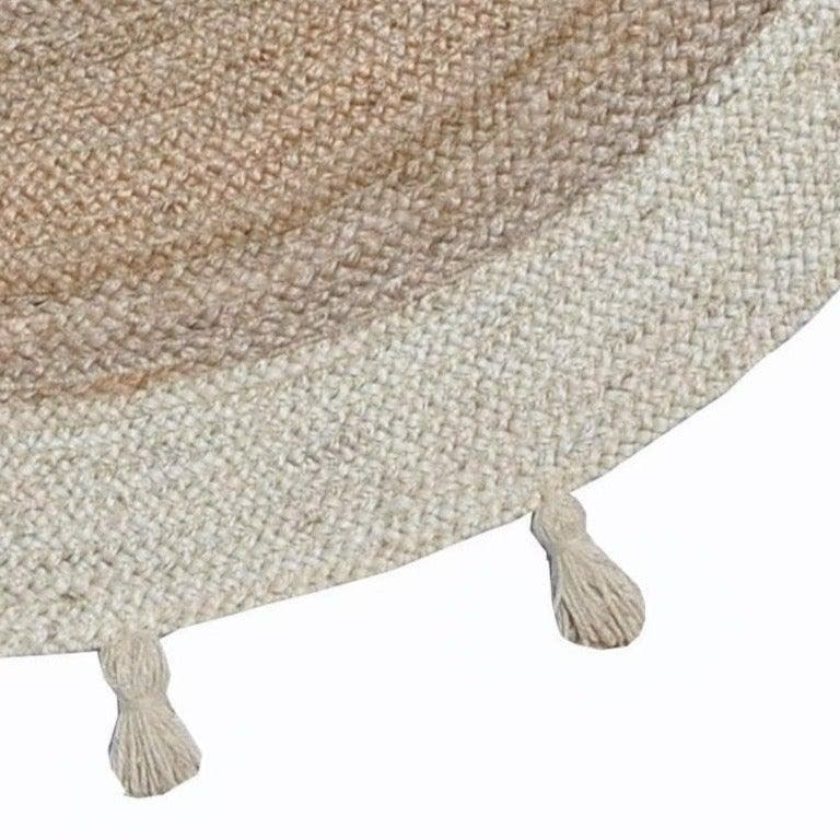 Fringed White Round Jute Rug