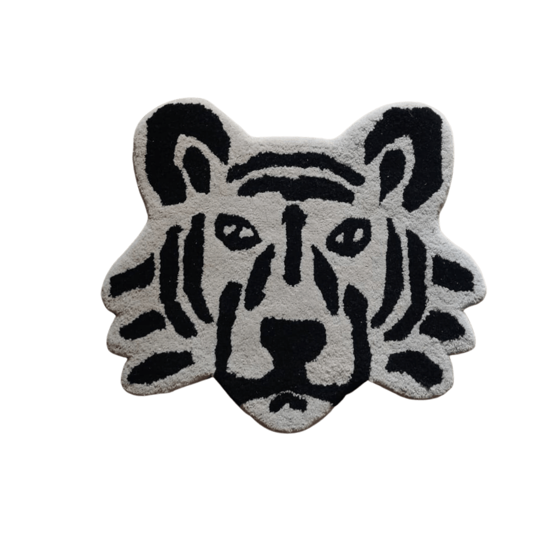 Gray Lion Face Hand Tufted Rug