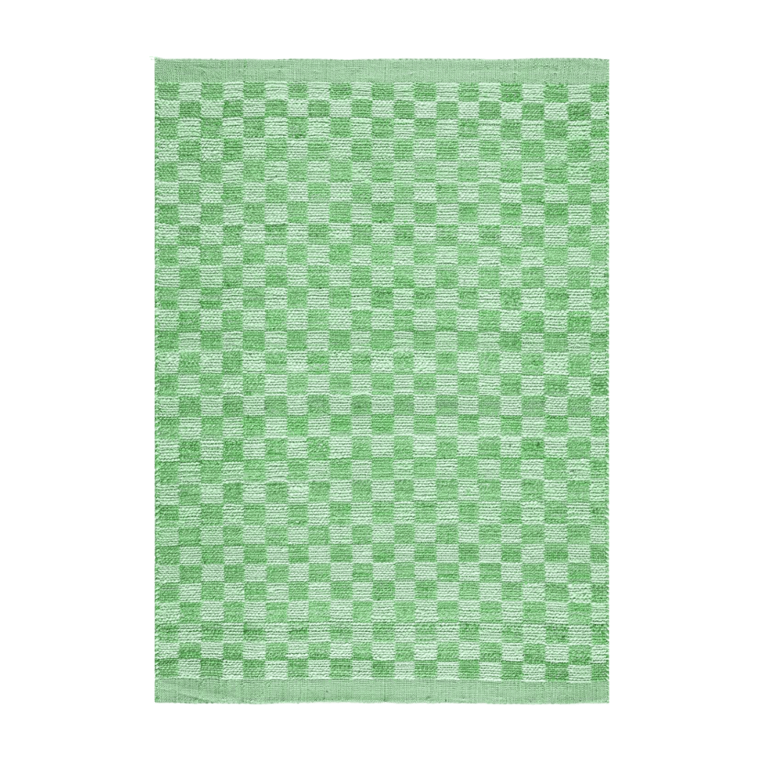 Green Checkered Jute Rug with Fringe