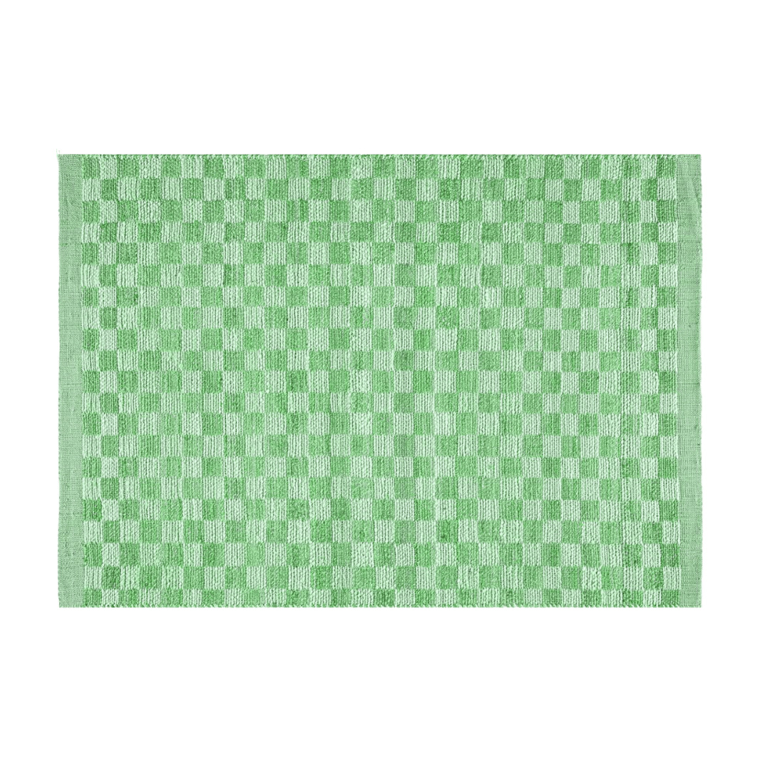 Green Checkered Jute Rug with Fringe