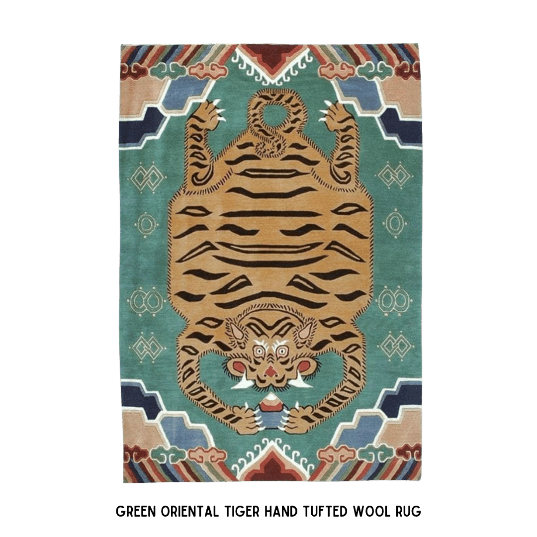 Green Oriental Tiger Hand Tufted Wool Rug