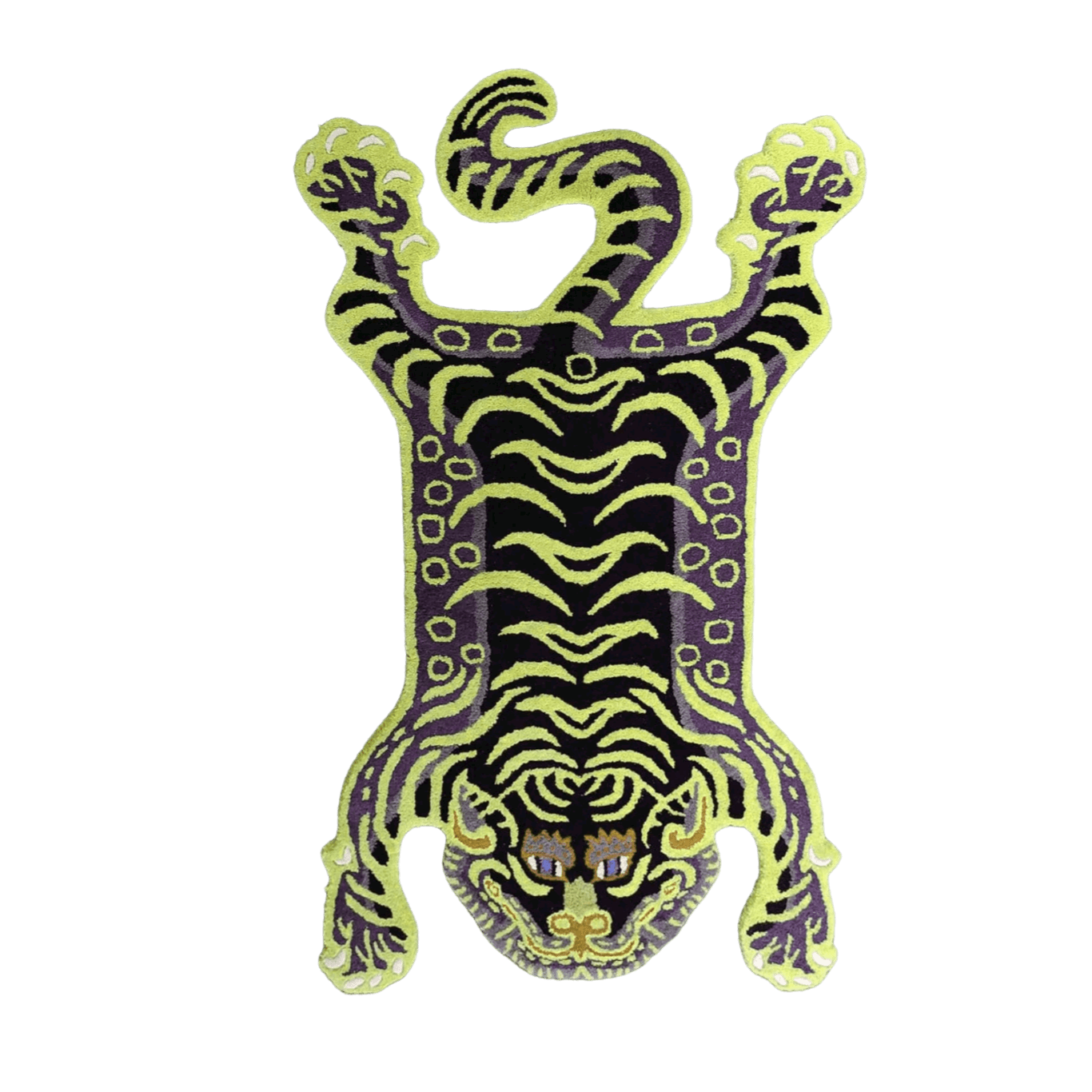 Green Tibetan Tiger Accent Hand Tufted Wool Rug