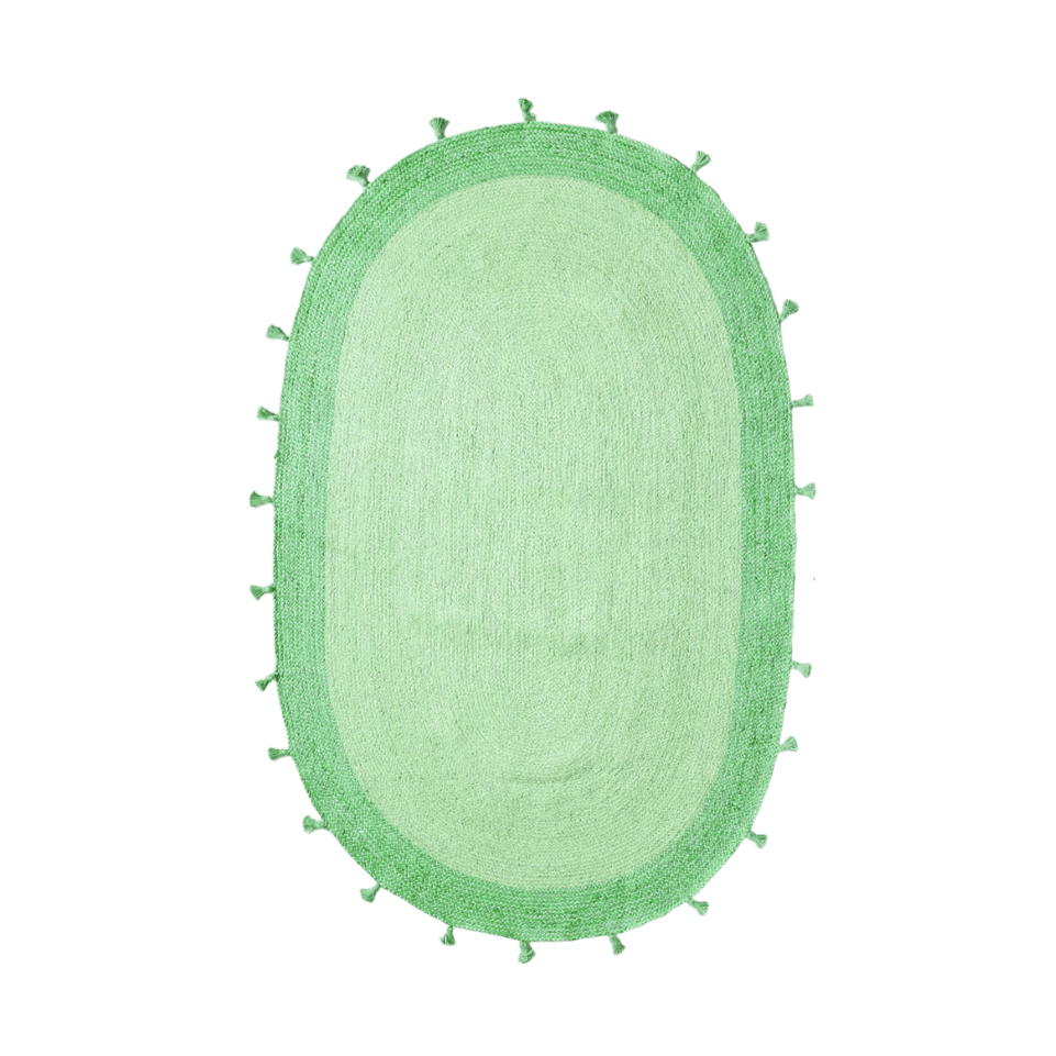 Green Two Toned Oval Jute Rug with Tassels