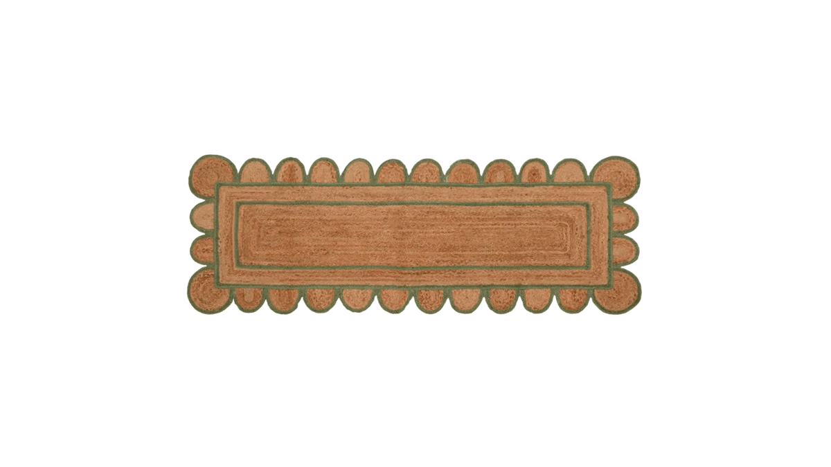 Handmade Olive Green Scalloped Border Jute Rug - 1001 KNOTS