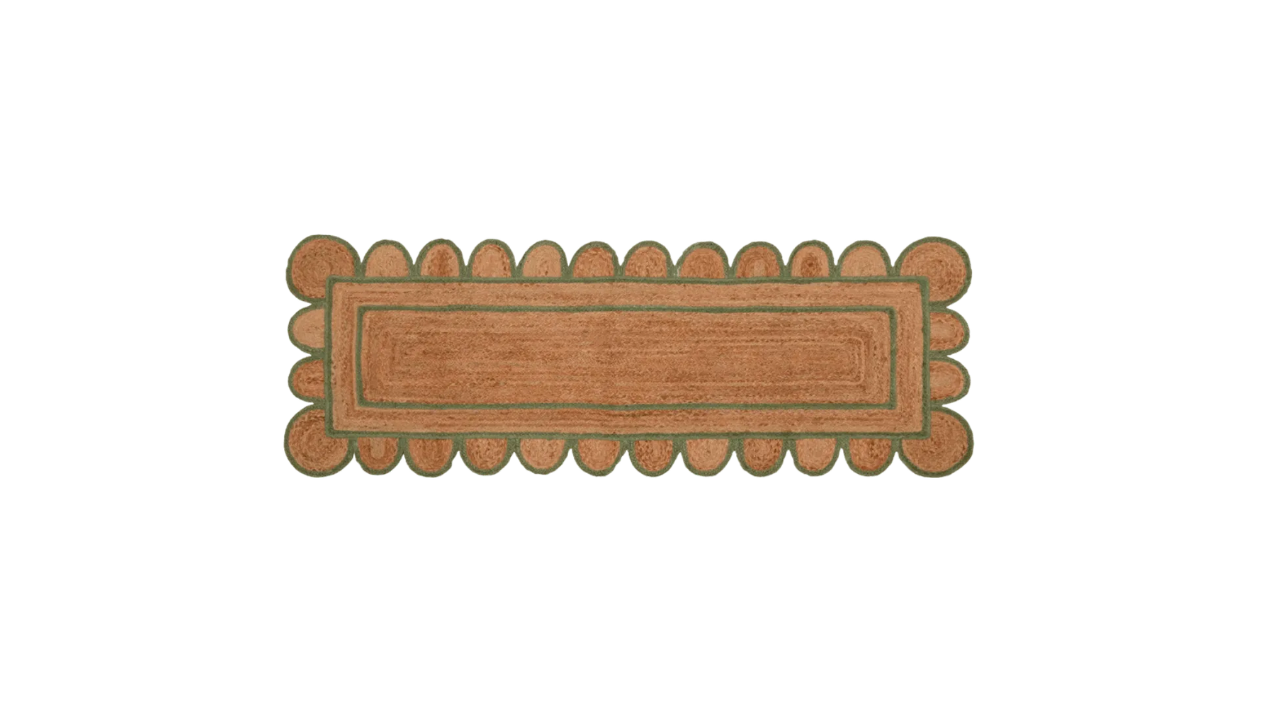 Handmade Olive Green Scalloped Border Jute Rug - 1001 KNOTS