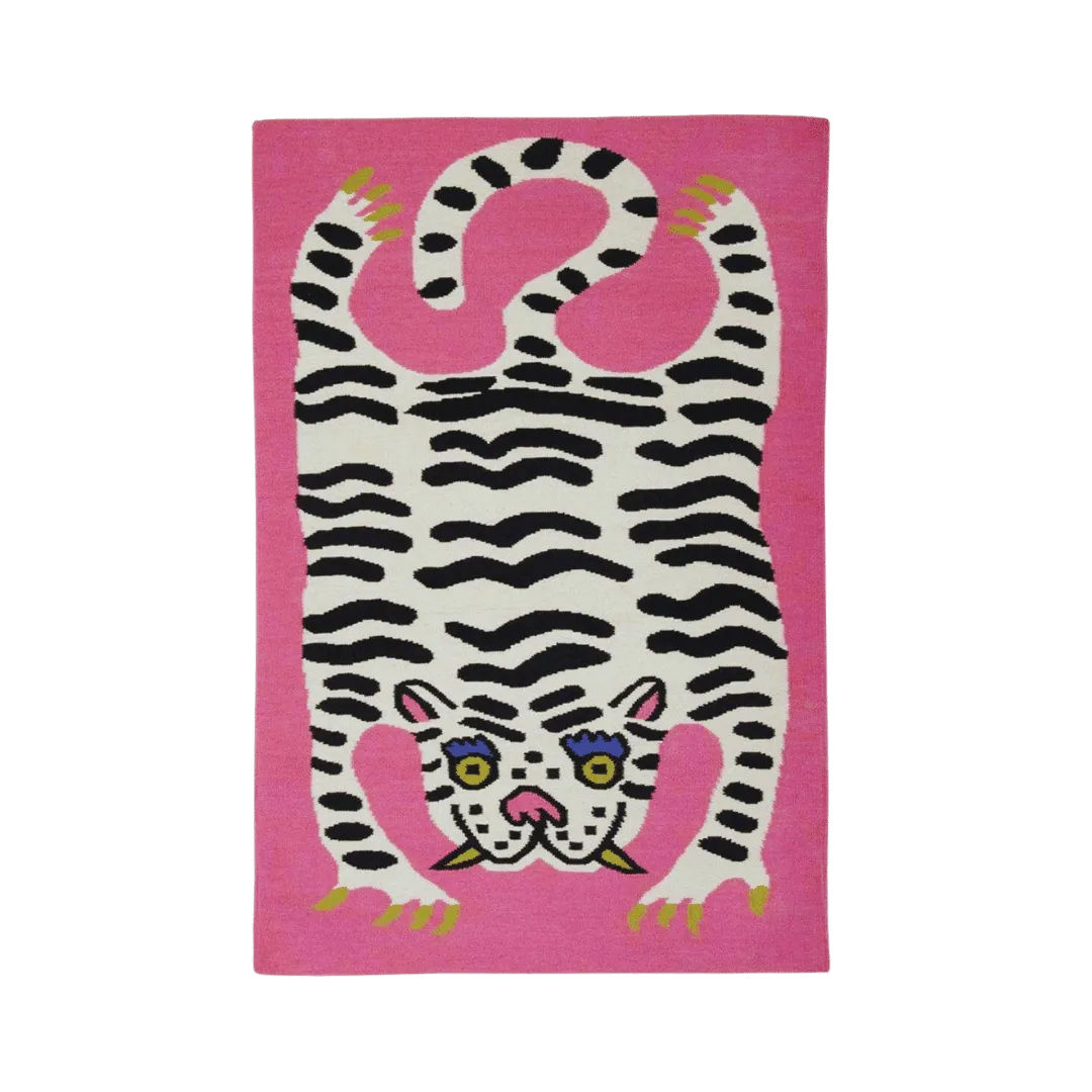 Hand Tufted Pink Tiger Wool Area Rug