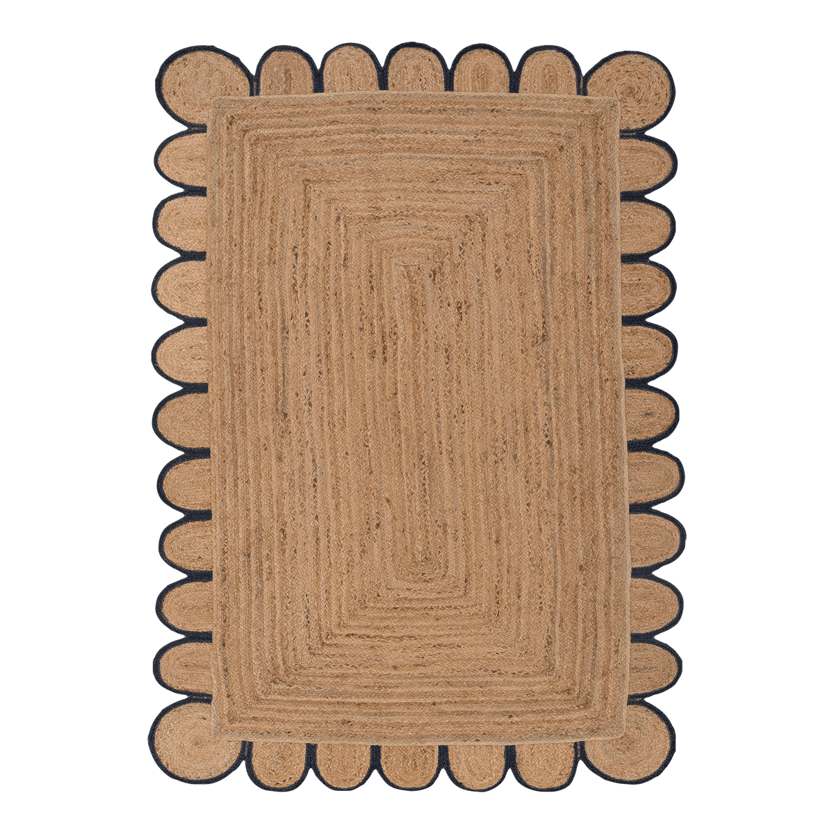 Handmade Black Trim Scalloped Jute Rug