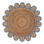 Handmade Blue Scalloped Round Jute Rug