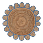 Handmade Blue Scalloped Round Jute Rug