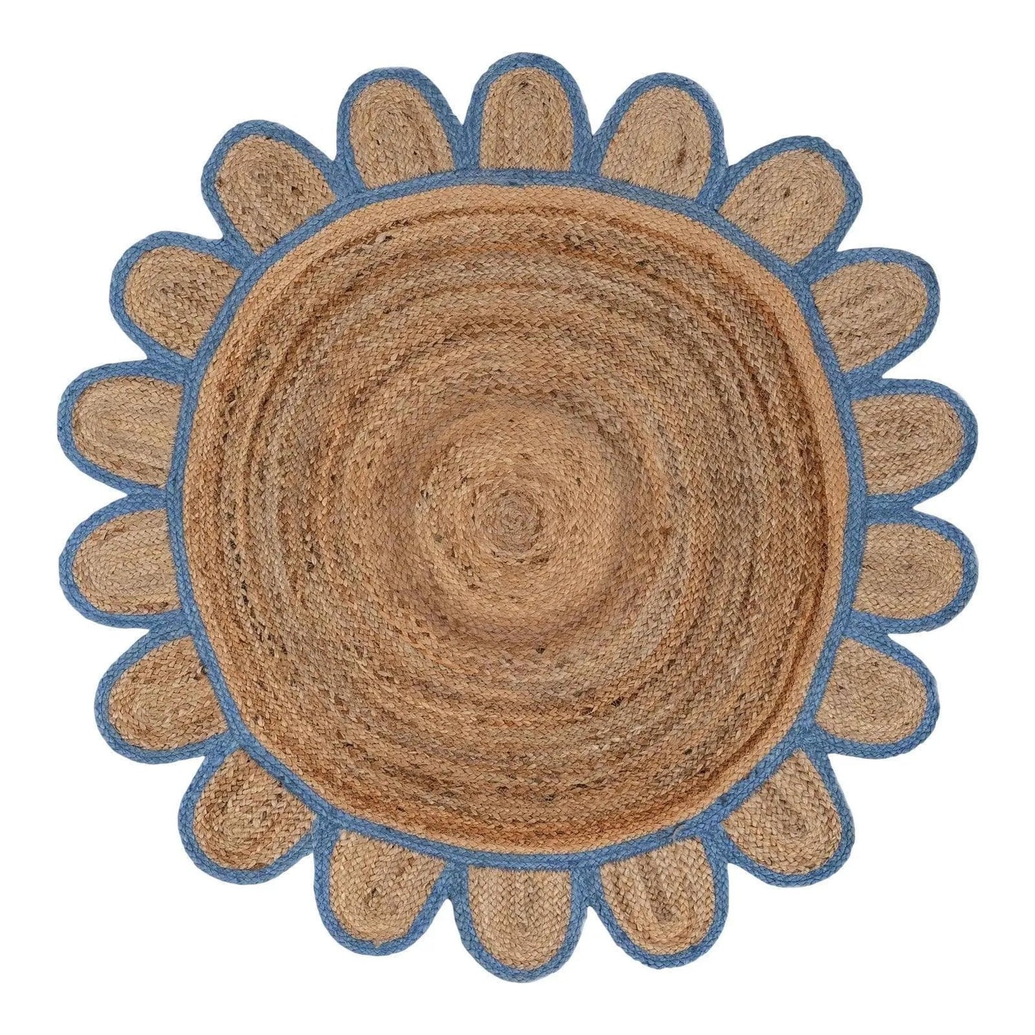 Handmade Blue Scalloped Round Jute Rug