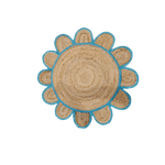 Handmade Blue Scalloped Round Jute Rug