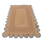 Handmade Blue Trim Scalloped Jute Rug