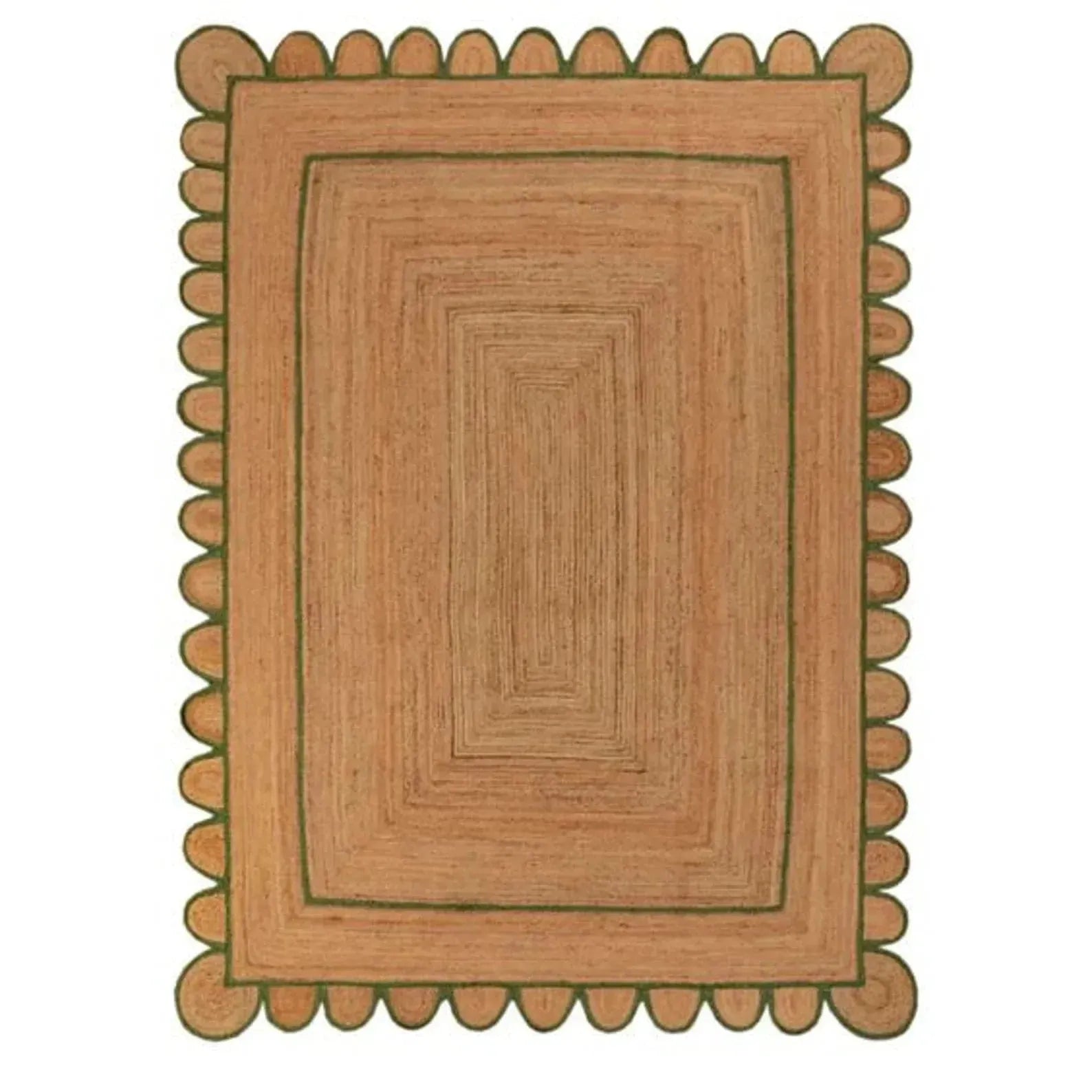 Handmade Green Scalloped Jute Rug