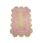 Handmade Large Pink Scalloped Border Jute Rug