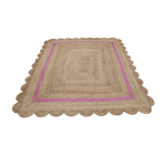 Handmade Large Pink Scalloped Border Jute Rug