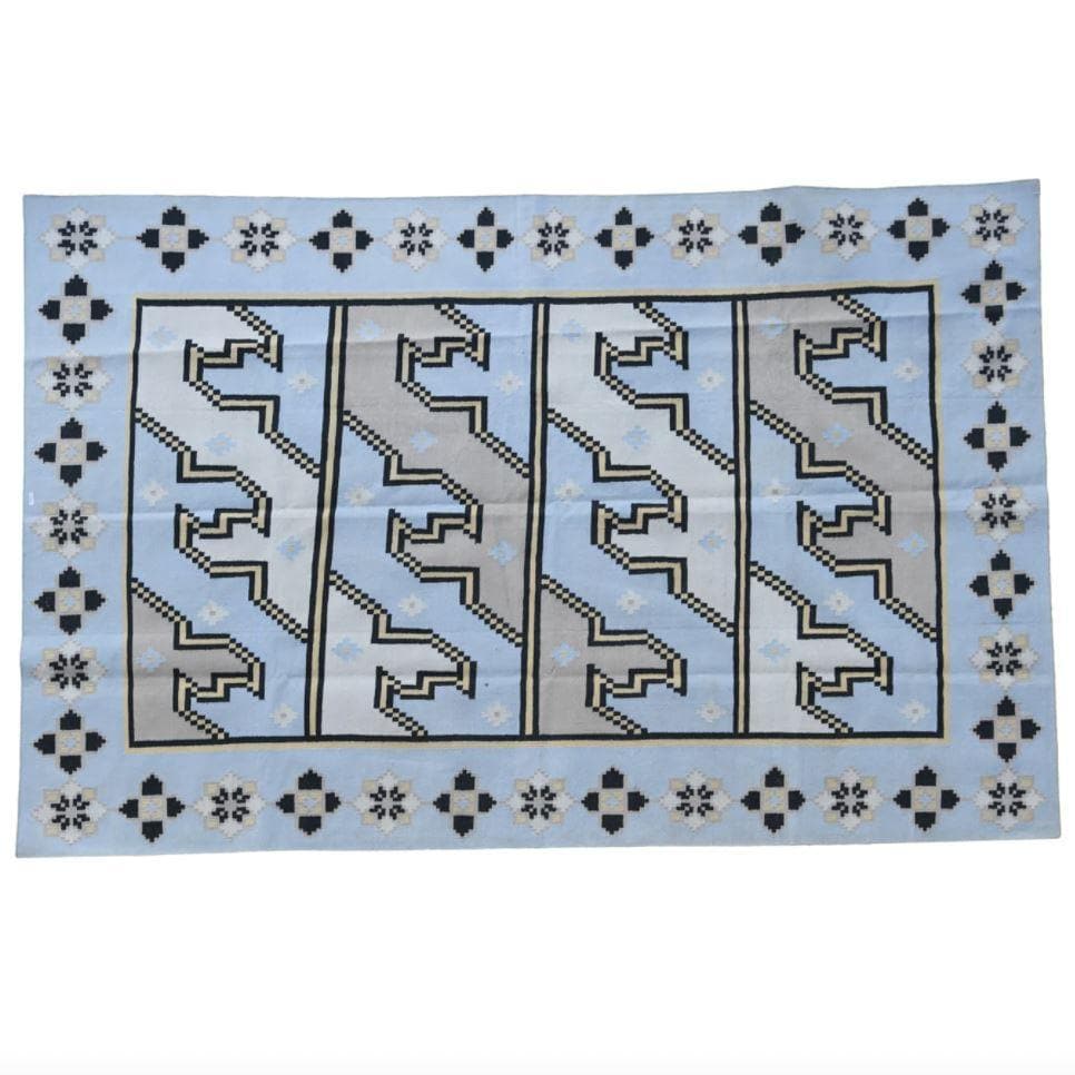 Handmade Lock and Key Indian Dhurrie Cotton Reversible Rug