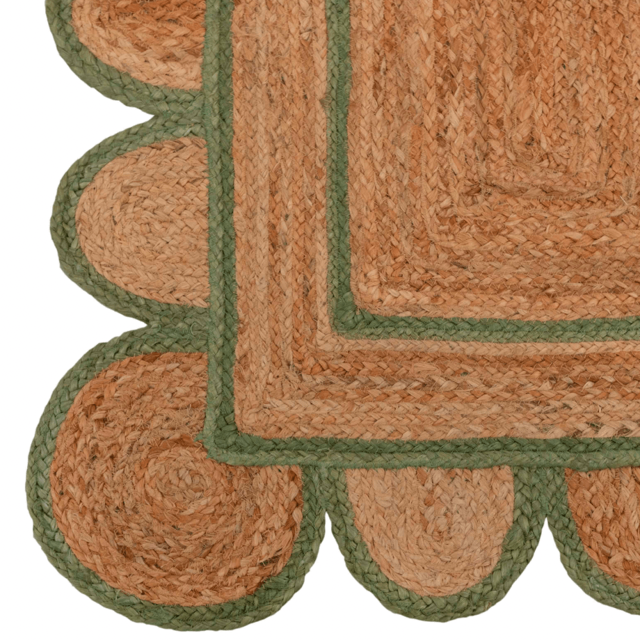 Handmade Olive Green Scalloped Border Jute Rug