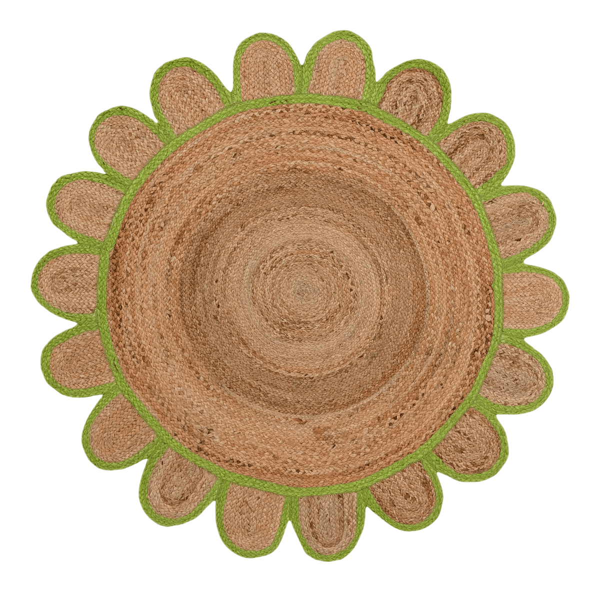 Handmade Olive Green Scalloped Round Jute Rug