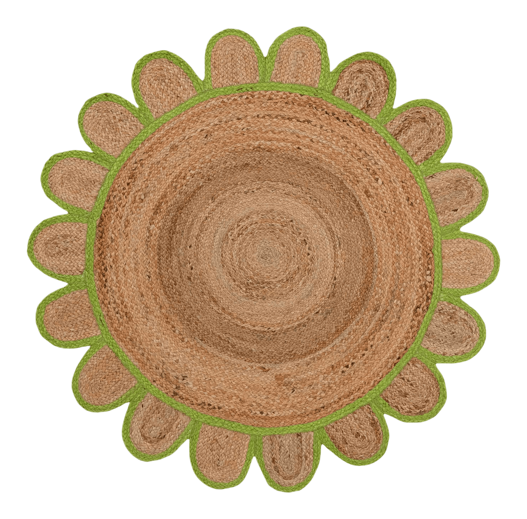 Handmade Olive Green Scalloped Round Jute Rug