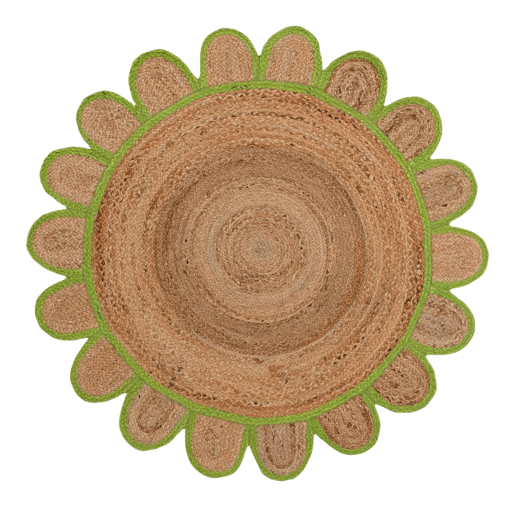 Handmade Olive Green Scalloped Round Jute Rug