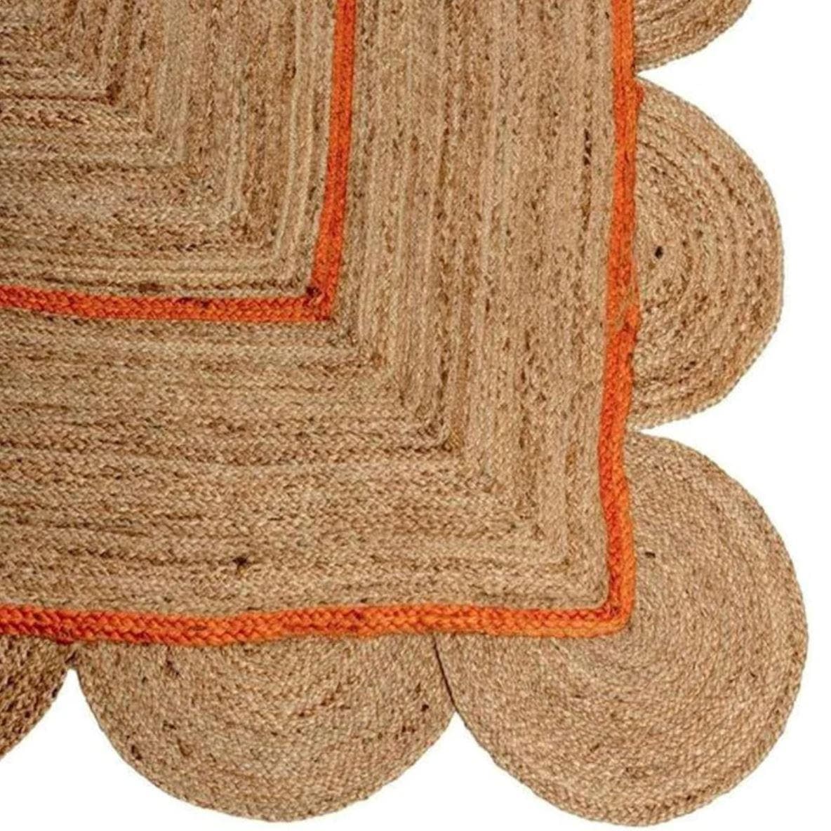 Handmade Orange Scalloped Jute Rug