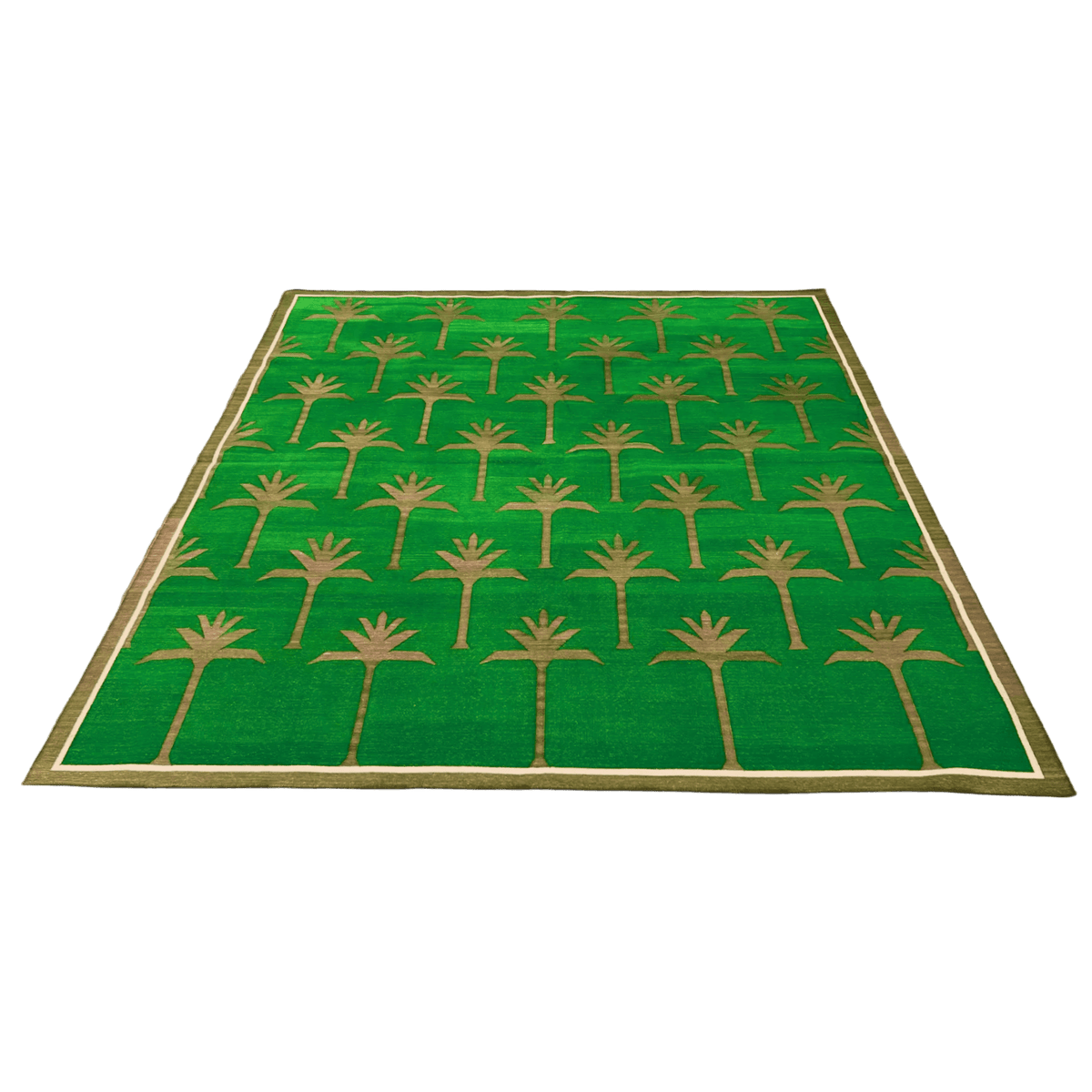 Handmade Palm Trees Cotton Rug - Green/Olive