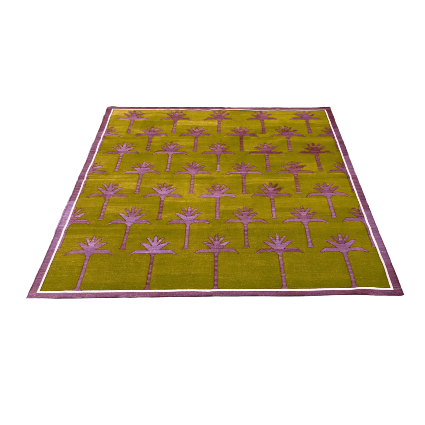 Handmade Palm Trees Cotton Rug - Pink/Olive Green