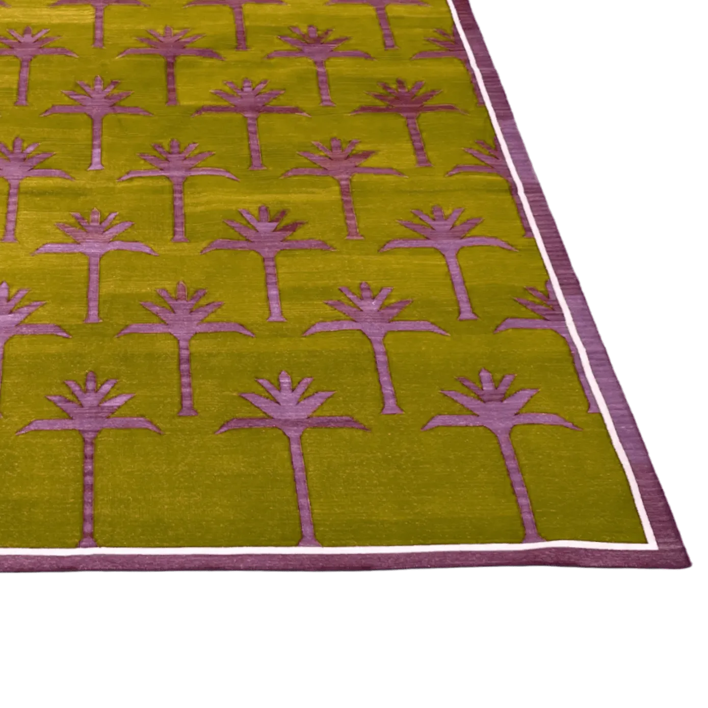 Handmade Palm Trees Cotton Rug - Pink/Olive Green