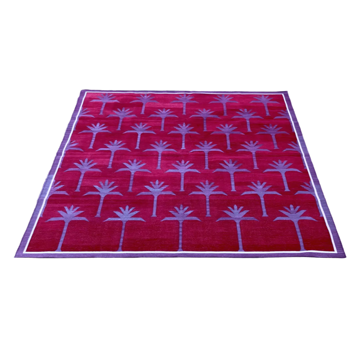 Handmade Palm Trees Cotton Rug - Red