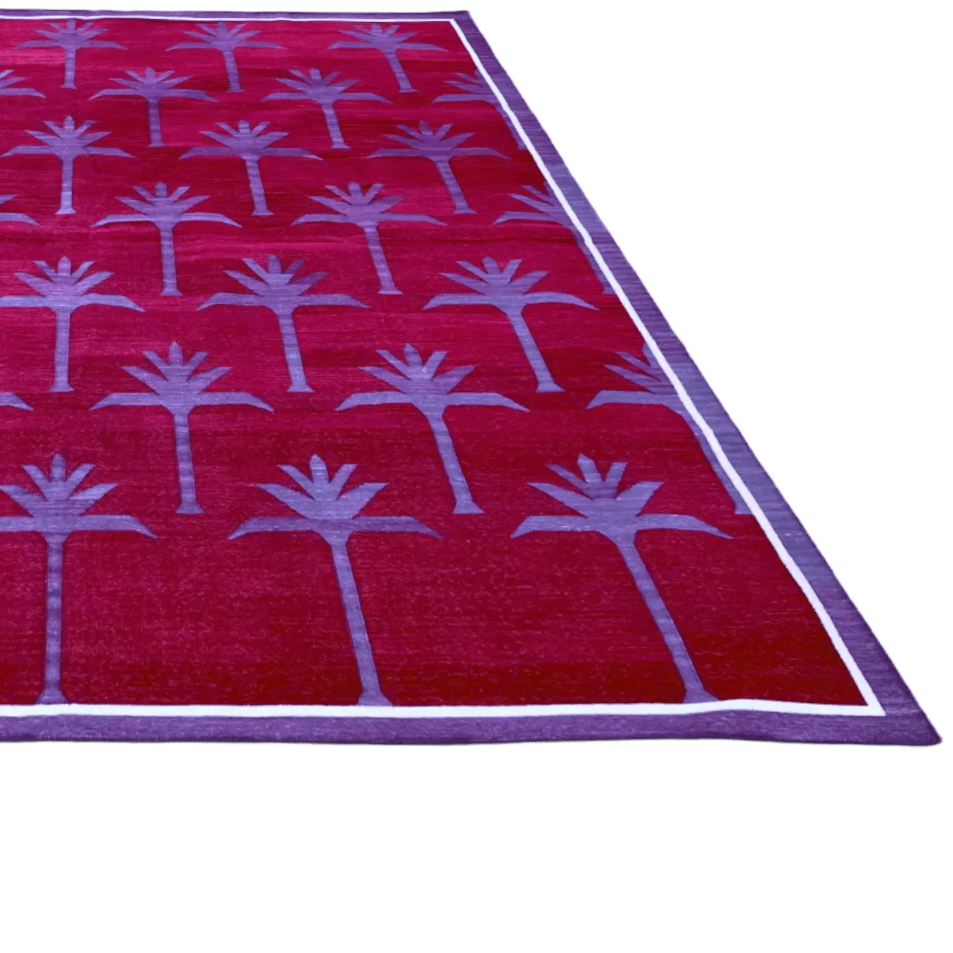 Handmade Palm Trees Cotton Rug - Red