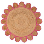 Handmade Pink Scalloped Round Jute Rug