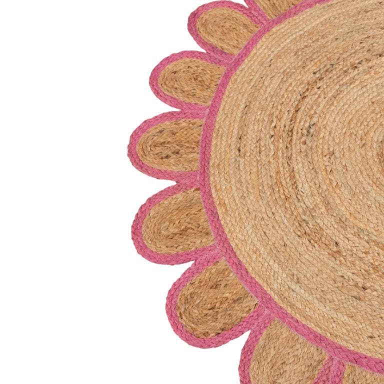 Handmade Pink Scalloped Round Jute Rug