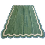 Handmade Reversible Cotton Scalloped Rug - Cream, Blue and Green