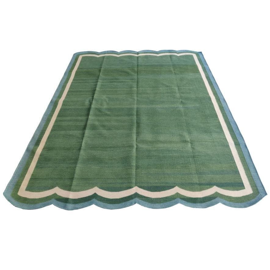 Handmade Reversible Cotton Scalloped Rug - Dark Green