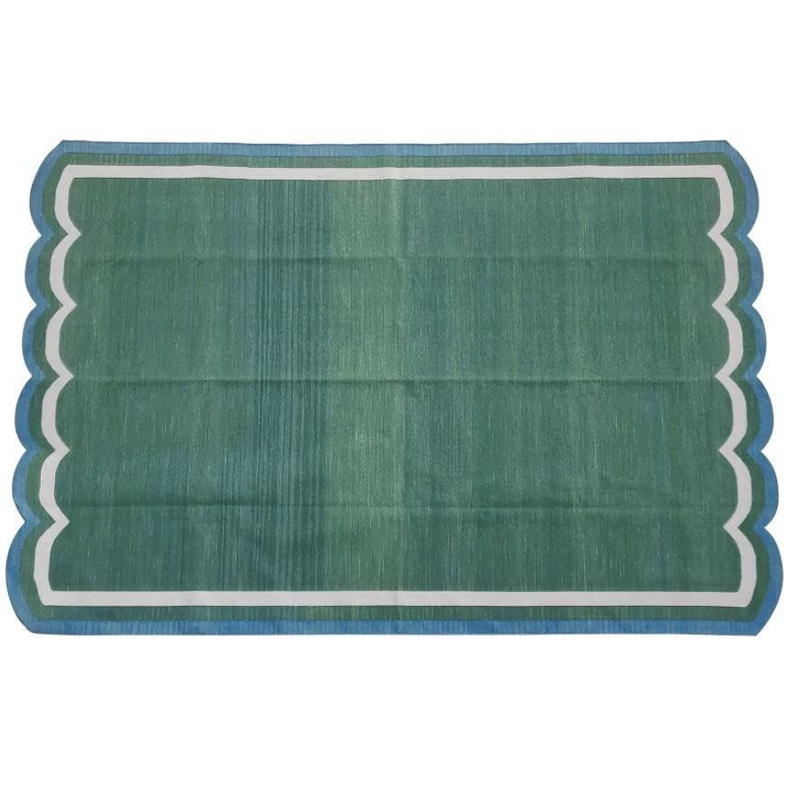 Handmade Reversible Cotton Scalloped Rug - Dark Green