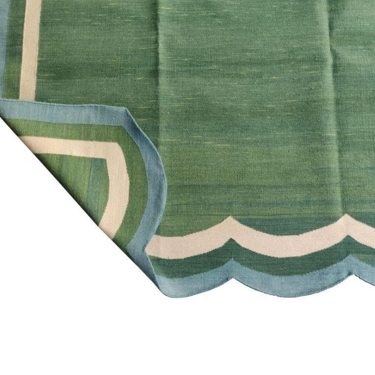 Handmade Reversible Cotton Scalloped Rug - Dark Green