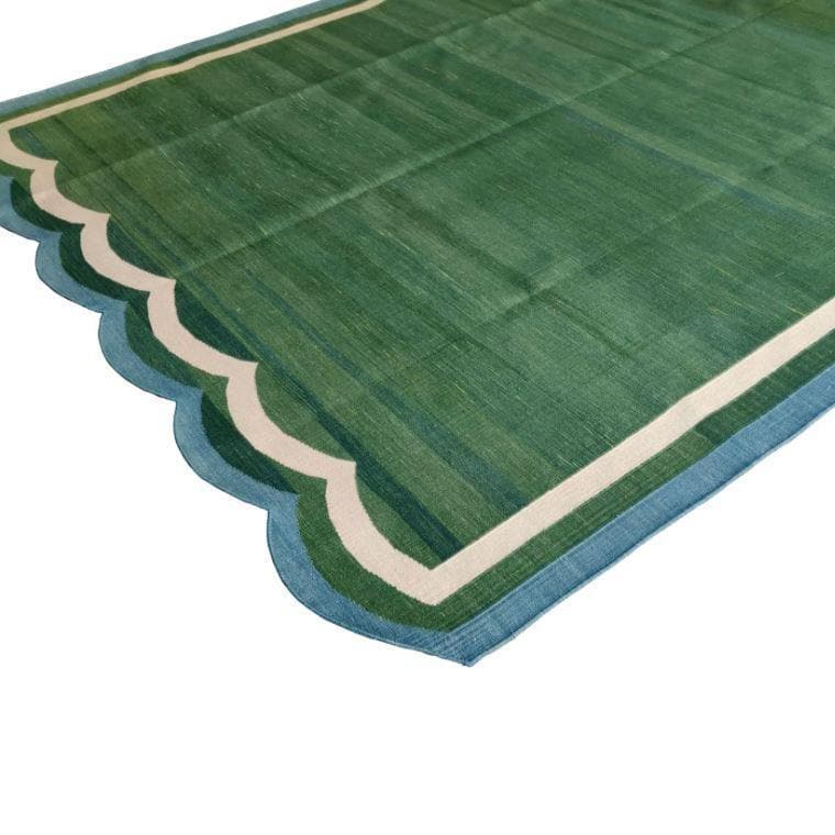 Handmade Reversible Cotton Scalloped Rug - Dark Green