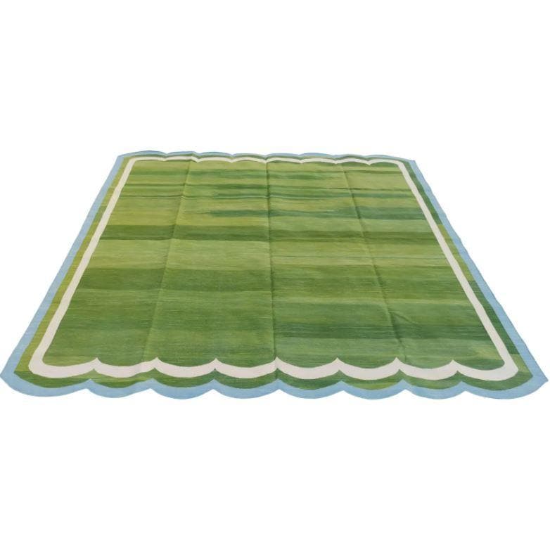 Handmade Reversible Cotton Scalloped Rug - Light Green