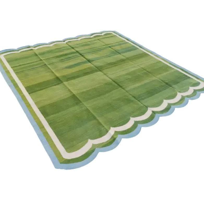 Handmade Reversible Cotton Scalloped Rug - Light Green